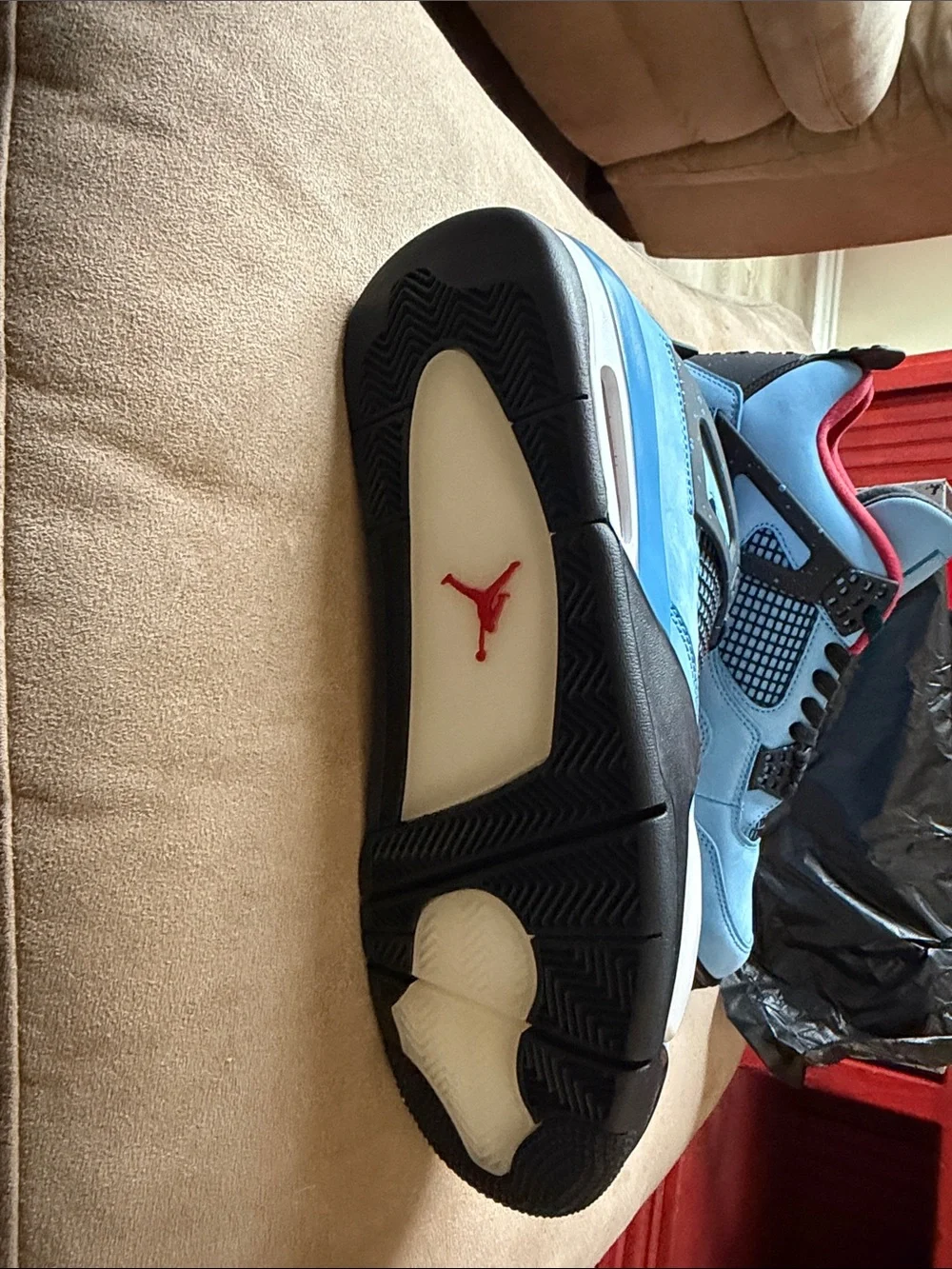 Jordan Men’s Sky Blue and Red Retro Sneakers
